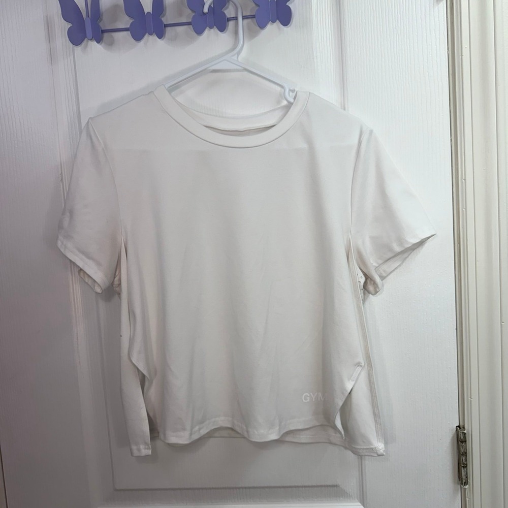 GYM white cutout split‎ hem stretch active athletic workout top short sleeve M/L